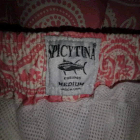 Spicy Tuna Swim Trunks Shorts Pink Paisley Pattern Men's Size Medium Pockets - Picture 2 of 9